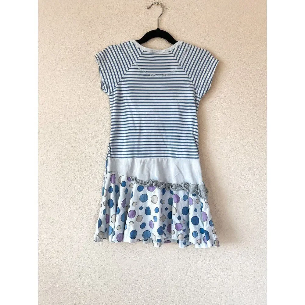 Naartjie Striped Sequin Heart Multi Fabric Blue Dress, Size 5